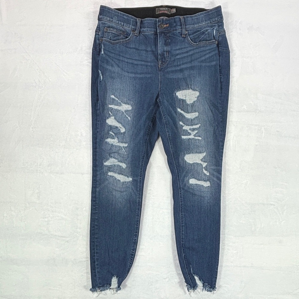 Torrid Bombshell Skinny Jeans Womens 16R Medium Wash Distressed Frayed Hem